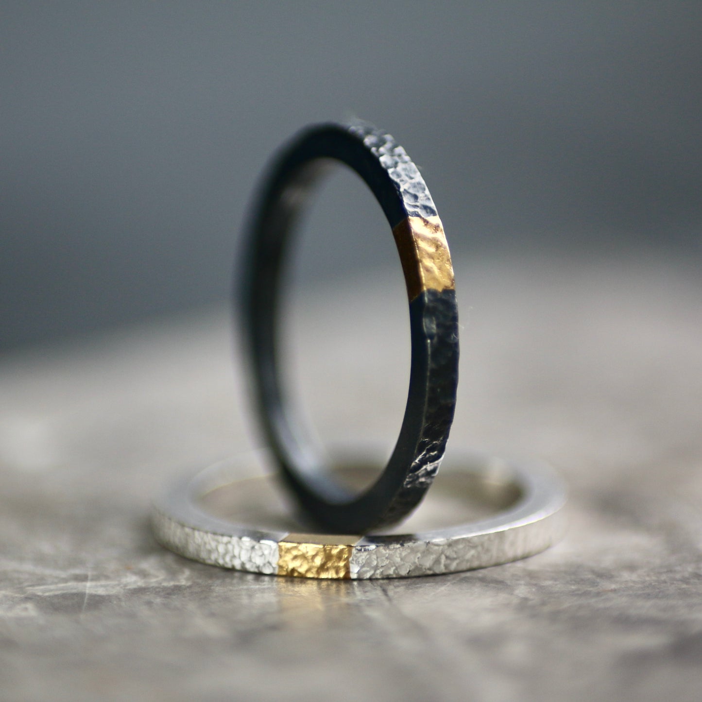 2mm Oxidised Silver & Gold  Keum Boo Textured Ring image 6