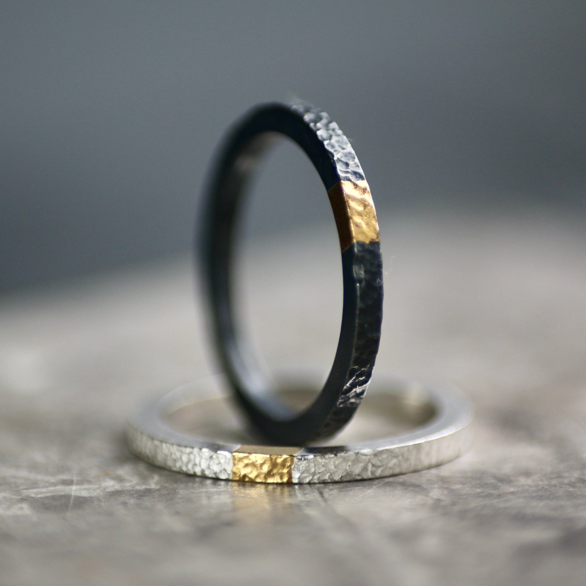 2mm Oxidised Silver & Gold  Keum Boo Textured Ring image 6