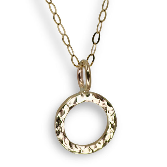 Solid Recycled 9ct Gold Hammered Halo Circle Pendant Necklace image 0