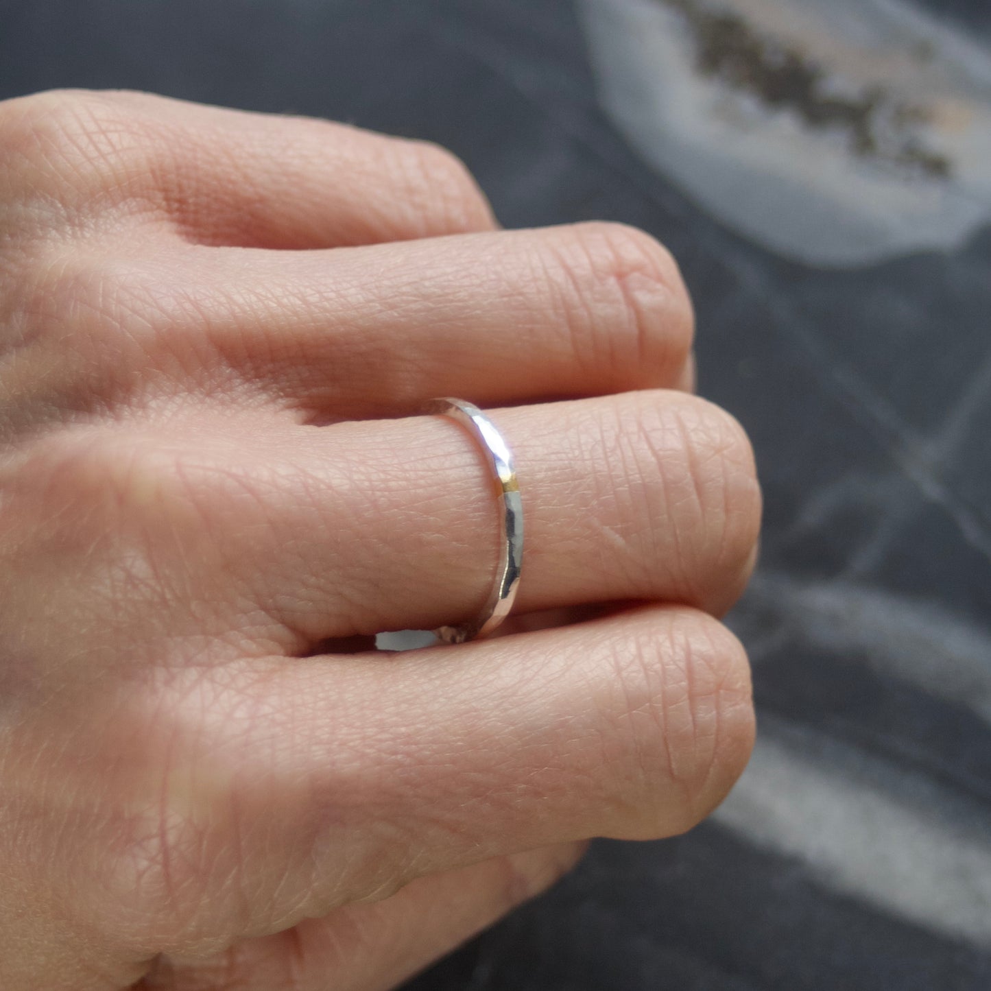 Hammered Silver & Gold Skinny Keum Boo Ring image 5