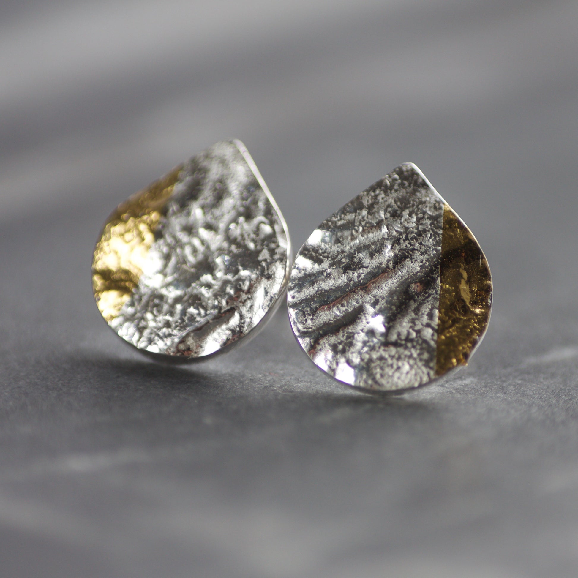 LC Silver & Gold Keum Boo Teardrop Stud Earrings image 1