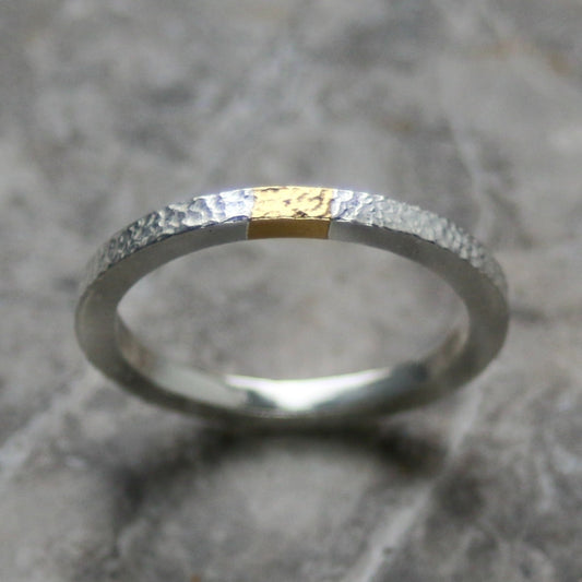 2mm Silver & Gold Keum Boo Textured Ring image 0