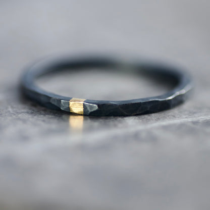 Oxidised Hammered Silver & Gold Skinny Ring image 0